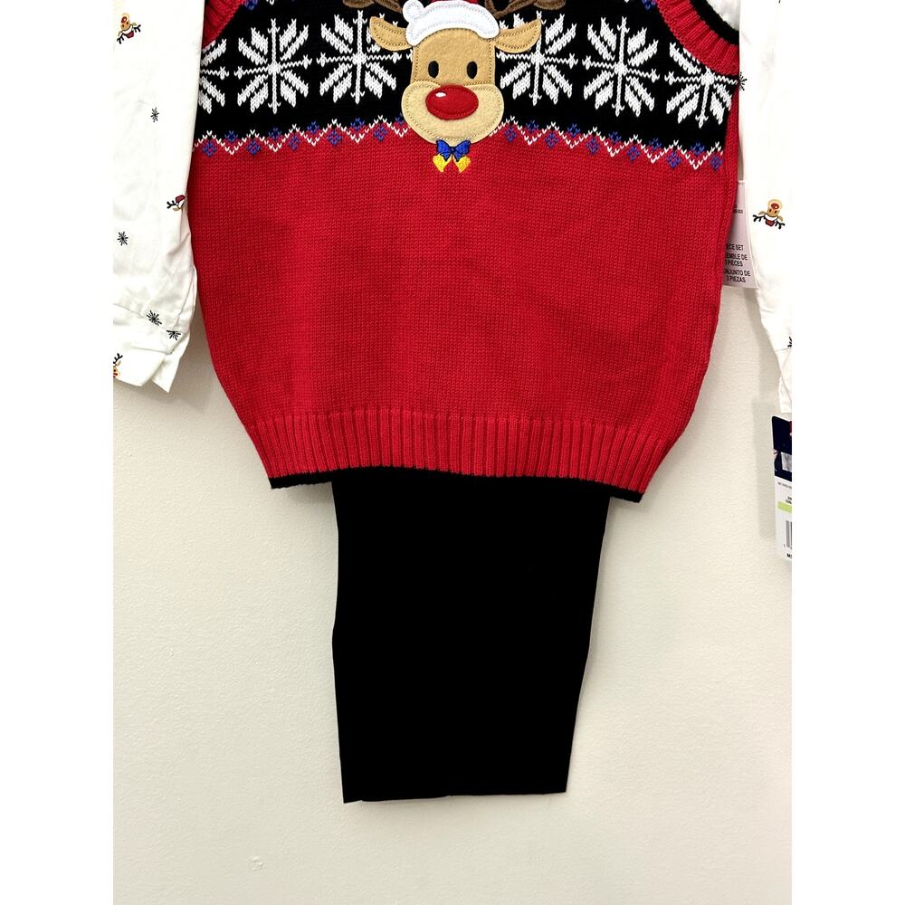 Izod Boys 3 Piece Reindeer Outfit Pants Shirt & Sweater Vest 4T NWT - Picture 3 of 7